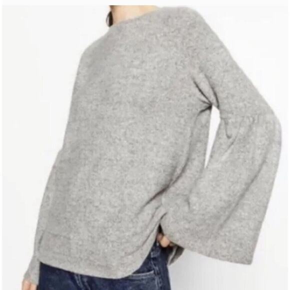 Zara Trafaluc Pullover Sweater Women’s Size Small Grey Long Bell Sleeves Medium - Picture 1 of 6